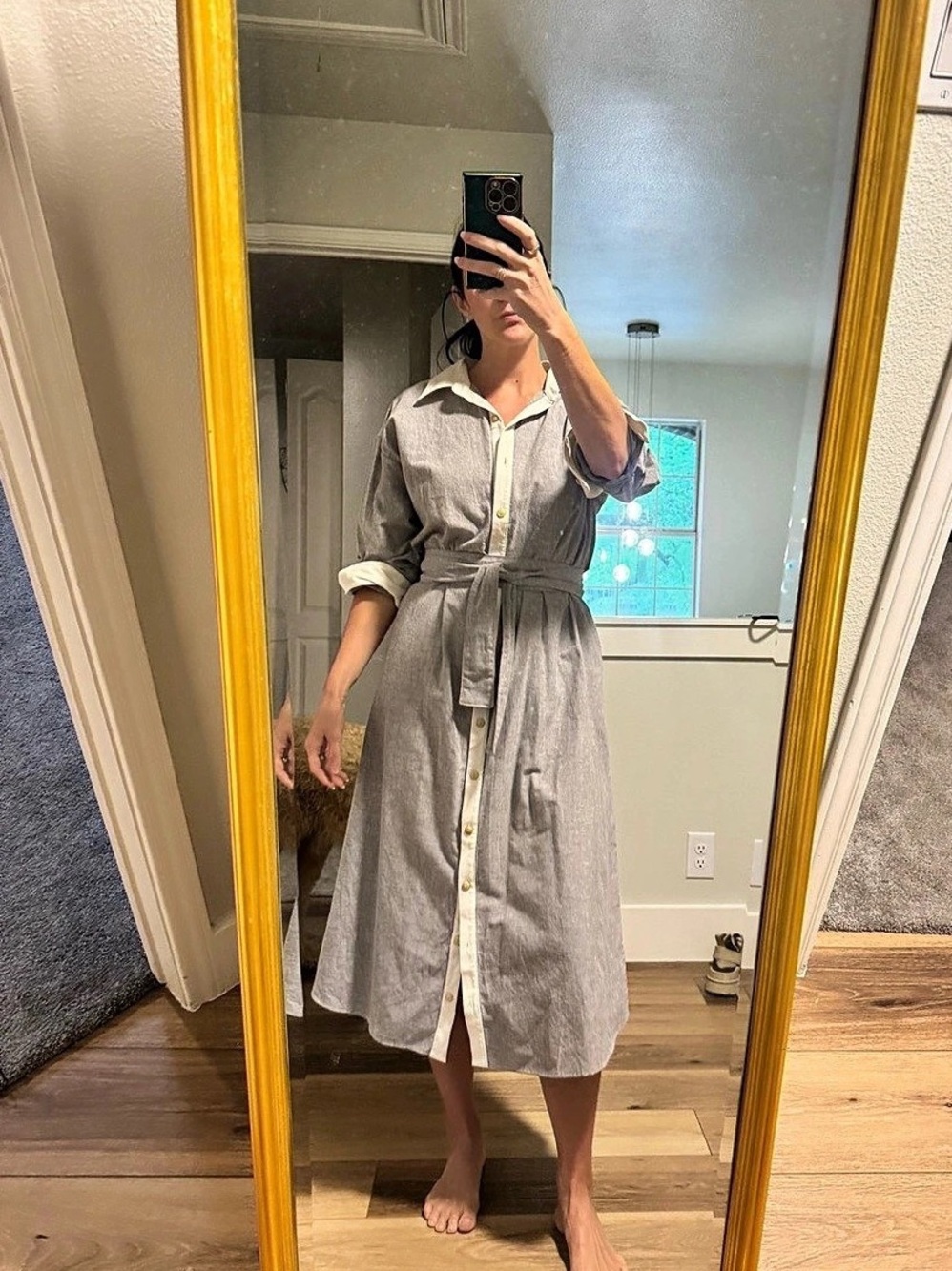 Buru Shirt Dress with Gold Buttons